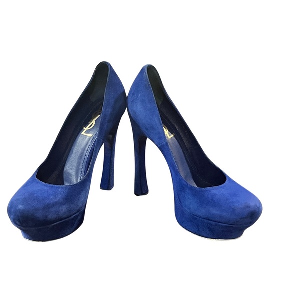 YSL Saint Laurent Paris Suede Palais Royal Blue Platform Pump Size 36 1/2 - Picture 4 of 7